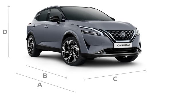 Nissan Qashqai ārējie un iekšējie izmēri